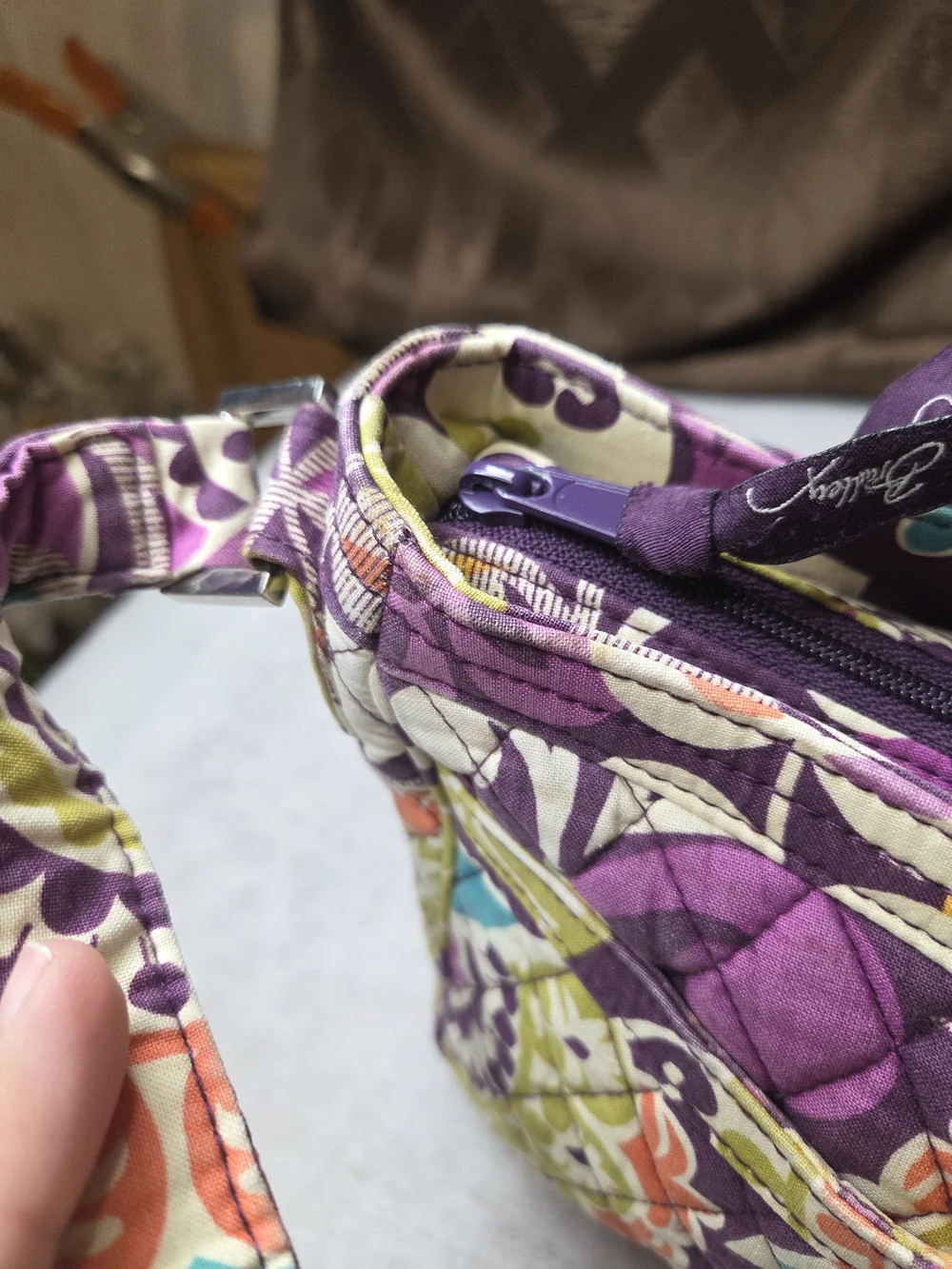 Vera Bradley Purple Quilted Floral Shoulder Bag-Corners Have Wear